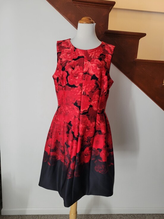 Calvin Klein Dresses & Skirts - Calvin Klein Black Mini Dress with Red Floral Print Size 14